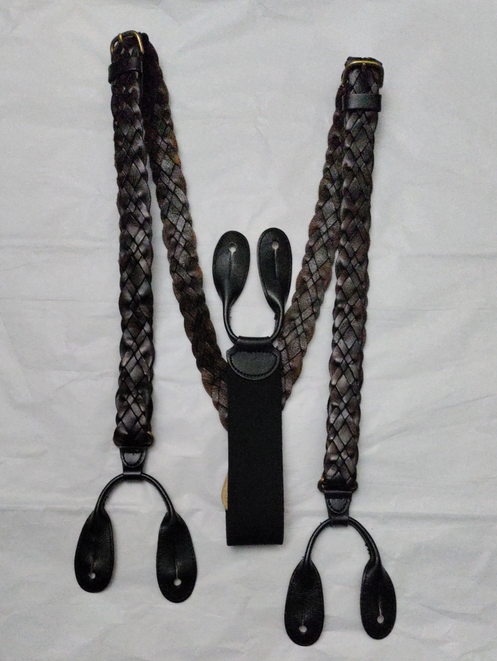 Coach Braided Brown and Black Leather Suspenders